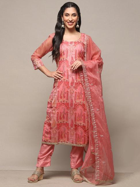 Biba Pink Printed Unstitched Dress Material