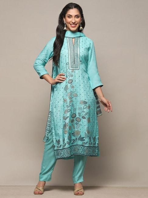 Biba Blue Woven Chanderi Unstitched Dress Material