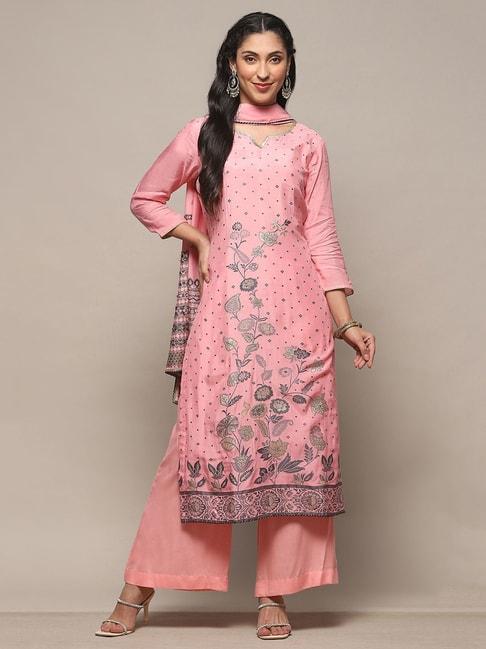 Biba Pink Woven Chanderi Unstitched Dress Material