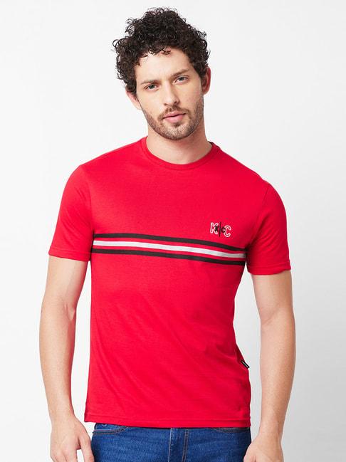 Kenneth Cole New York Dark Red Slim Fit Striped Cotton Crew T-Shirt