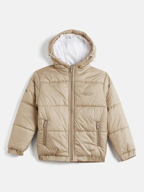Okane Kids Light Brown Solid Full Sleeves Puffer Jacket