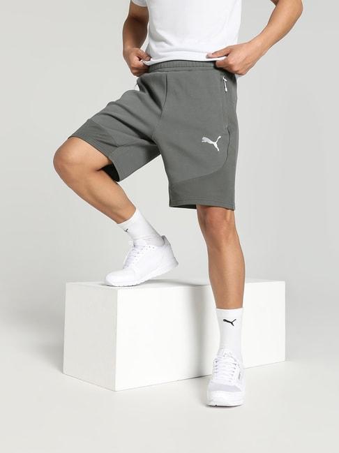 Puma Grey Cotton Regular Fit Logo Printed Sports Shorts