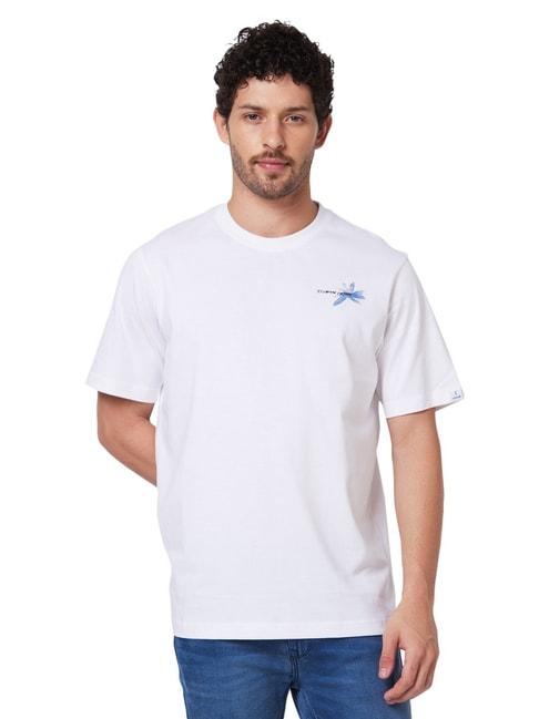 Spykar White Slim Fit Printed T-Shirt