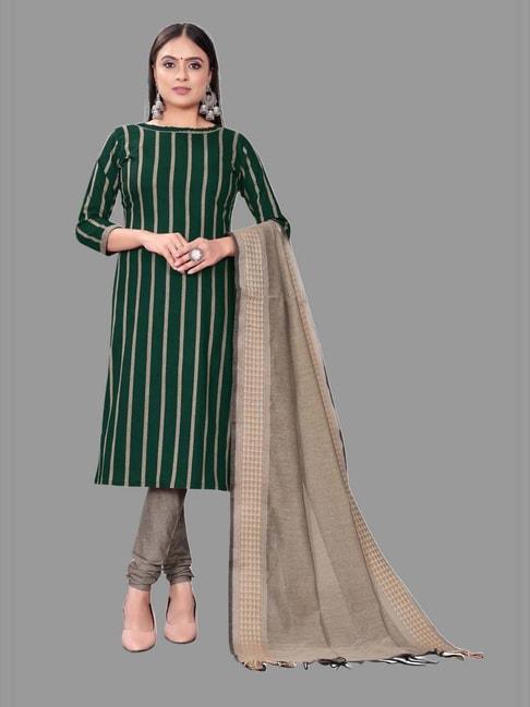 APNISHA Green Cotton Striped Unstitched Dress Material
