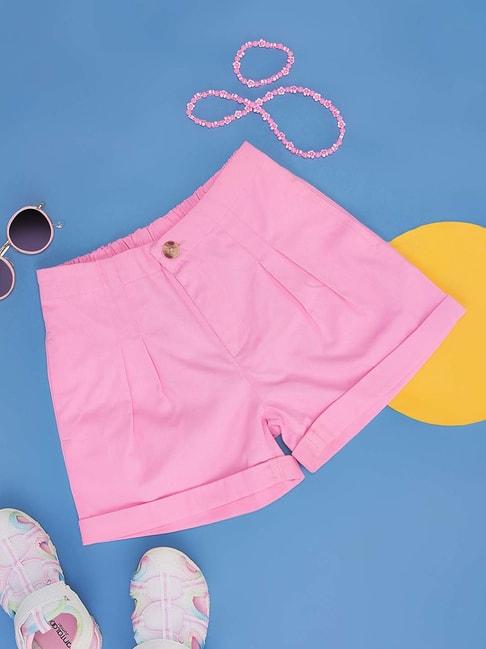 pantaloons-junior-prism-pink-regular-fit-shorts