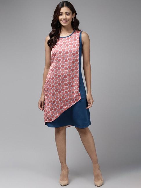 Aarika Red & Blue Printed A-Line Dress