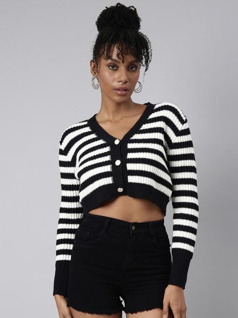 showoff-black-&-white-striped-cardigan