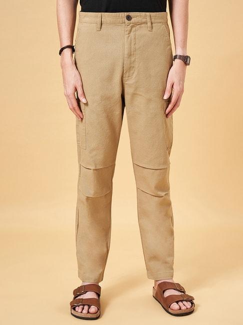 7 Alt by Pantaloons Tobacco Brown Cotton Comfort Fit Cargos