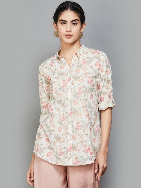 Melange by Lifestyle Off-White Cotton Printed A Line Short Kurti