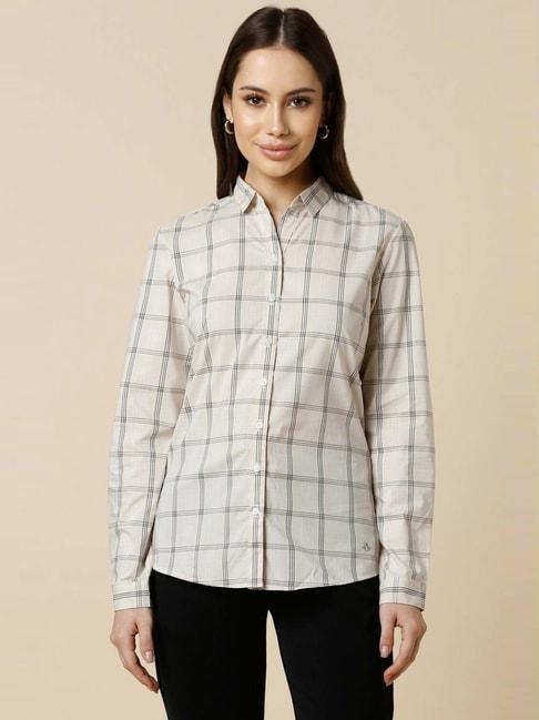 Allen Solly Off-White Chequered Formal Shirt