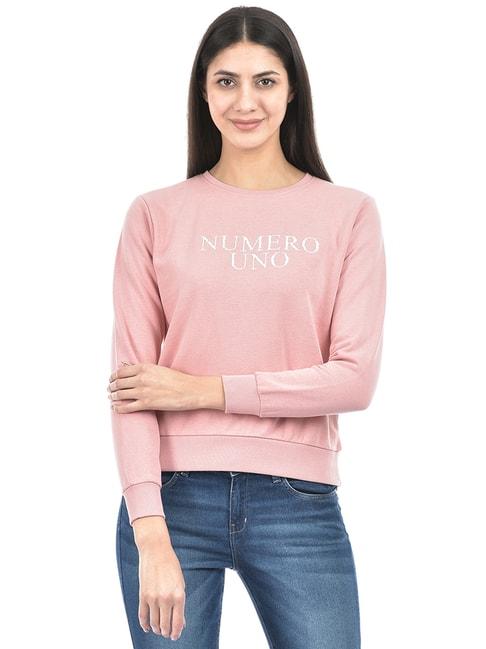 numero-uno-dusty-pink-&-white-cotton-graphic-print-sweatshirt