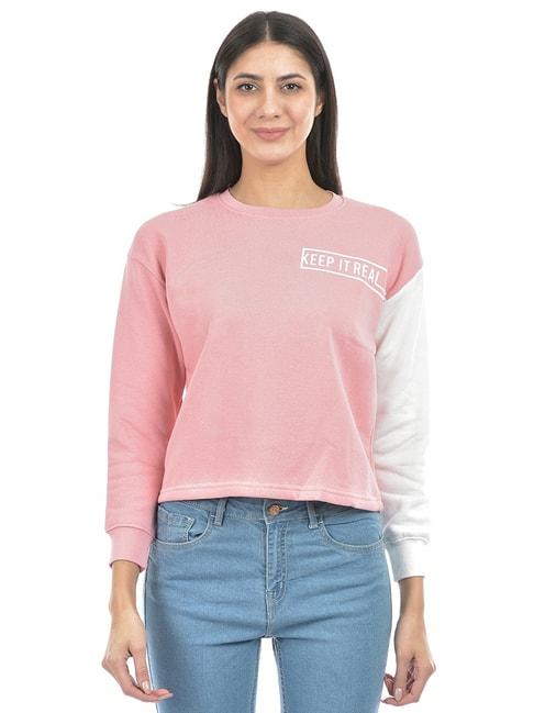 numero-uno-dusty-pink-&-white-cotton-graphic-print-sweatshirt