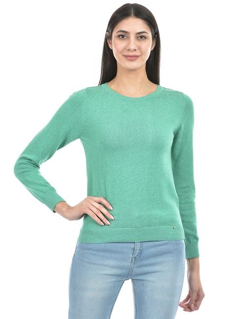 NUMERO UNO Sea Green Cotton Regular Fit Sweater