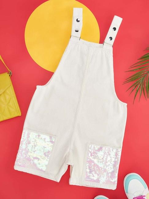 Pantaloons Junior Off-White Cotton Embellished Dungaree