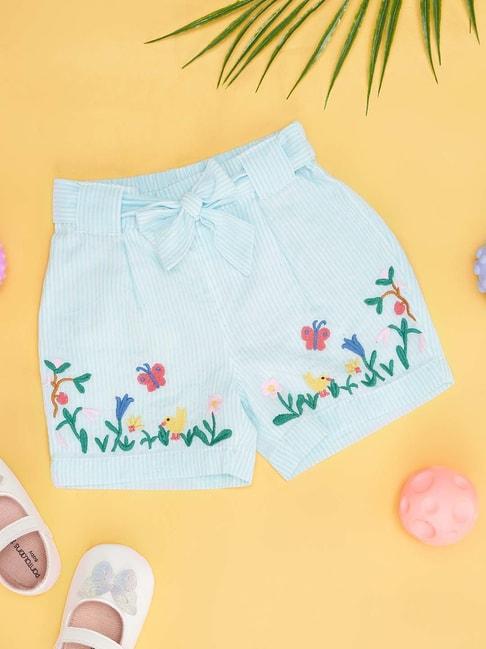 pantaloons-baby-blue-cotton-embroidered-shorts