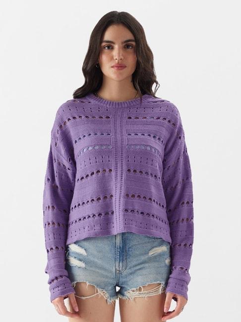 The Souled Store Lavender Self Design Oversized Sweater
