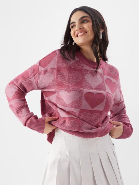 The Souled Store Pink Embroidered Sweater