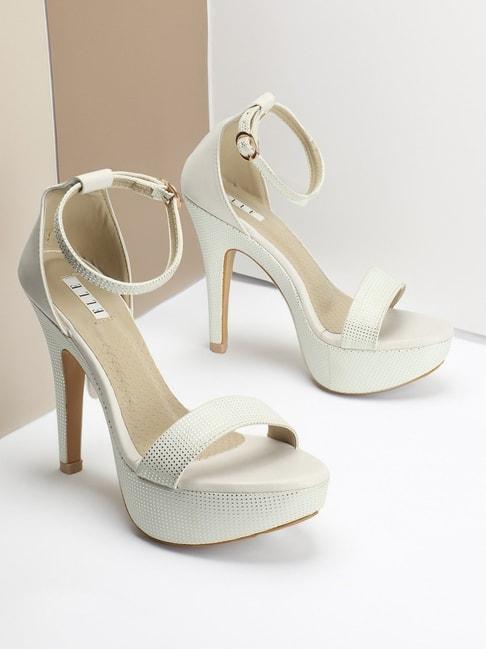 Elle Women's White Ankle Strap Stilettos