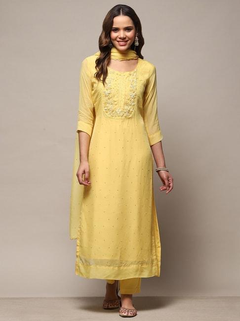 Biba Yellow Embroidered Unstitched Dress Material