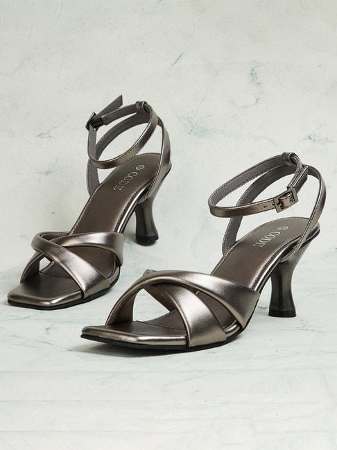 Code by Lifestyle Women's Pewter Ankle Strap Stilettos