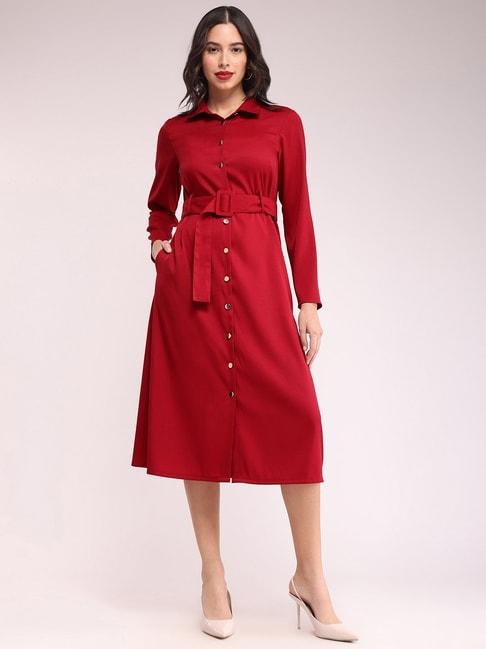 Fablestreet Red Relaxed Fit Shirt Dress