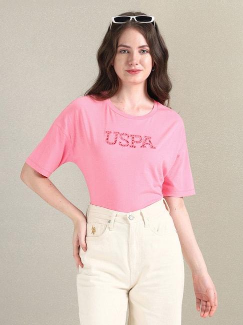 U.S. Polo Assn. Pink Cotton Logo Print T-Shirt