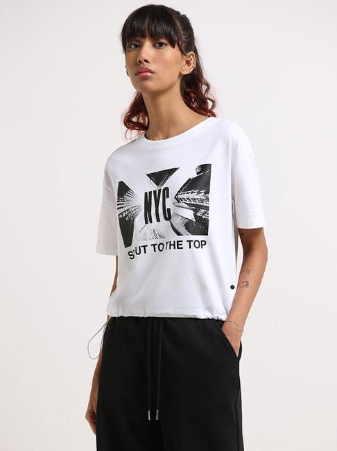 Studiofit by Westside White Crop T-Shirt with Drawstring