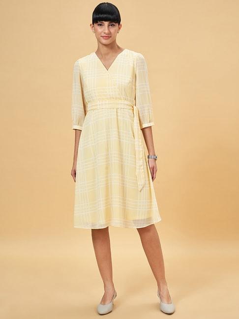 Annabelle by Pantaloons Yellow Chequered A-Line Dress