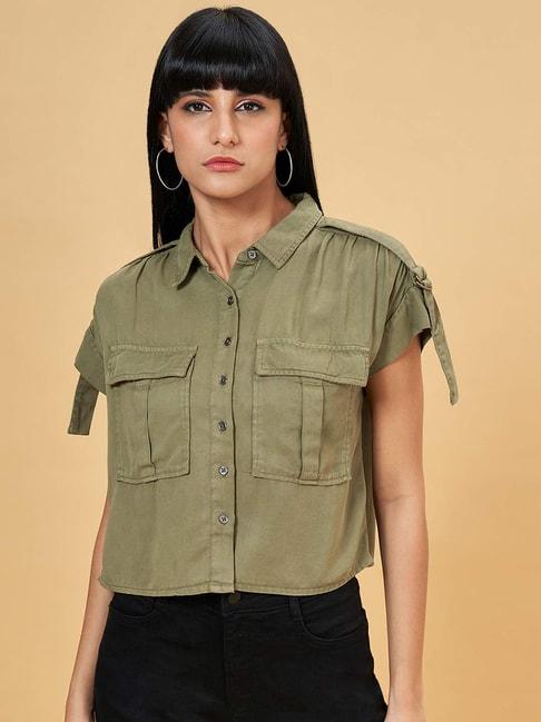 SF Jeans by Pantaloons Olive Green Regular Fit Shirt