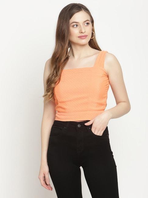 Camla Orange Cotton Regular Fit Crop Top