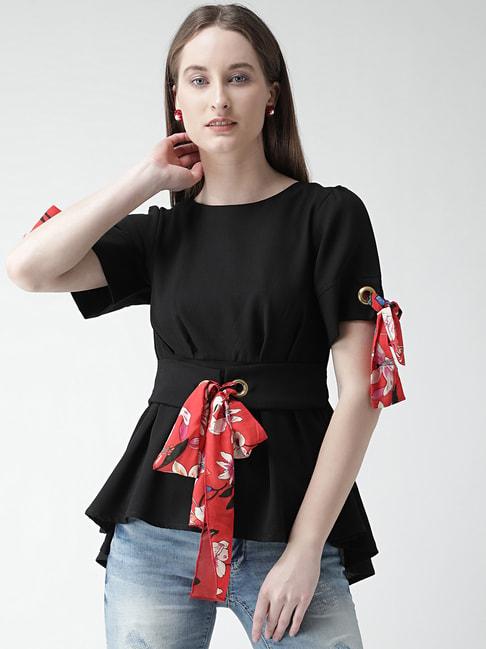 KASSUALLY Black Relaxed Fit Peplum Top