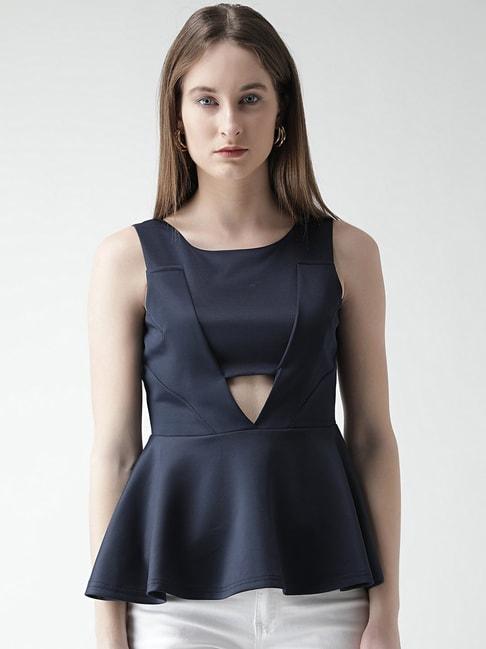 KASSUALLY Navy Relaxed Fit Peplum Top