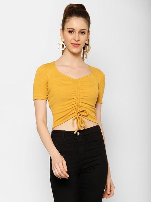 KASSUALLY Yellow Relaxed Fit Cotton Crop Top