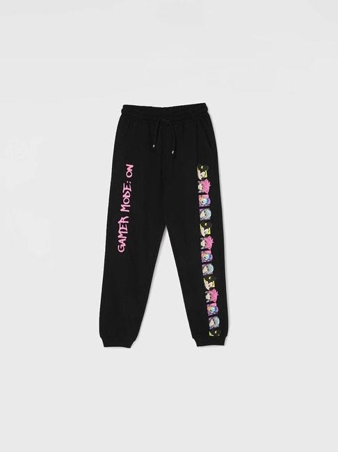 Fame Forever by Lifestyle Kids Black Cotton Printed Trackpants