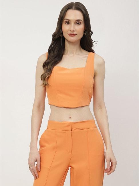 MADAME Orange Cotton Regular Fit Crop Top
