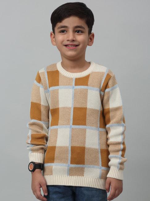 cantabil-kids-brown-&-white-checks-full-sleeves-sweater