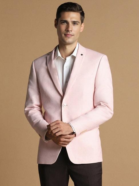 Allen Solly Pink Slim Fit Textured Blazer