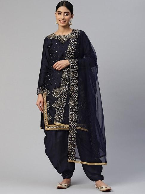 READIPRINT FASHIONS Navy Embroidered Unstitched Dress Material
