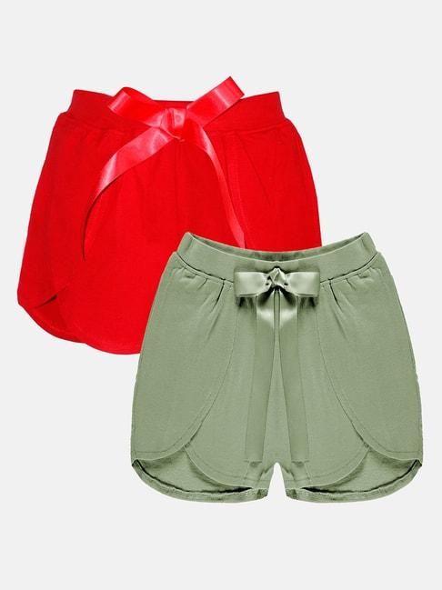 Kiddopanti Kids Red & Grey Solid Shorts (Pack Of 2)