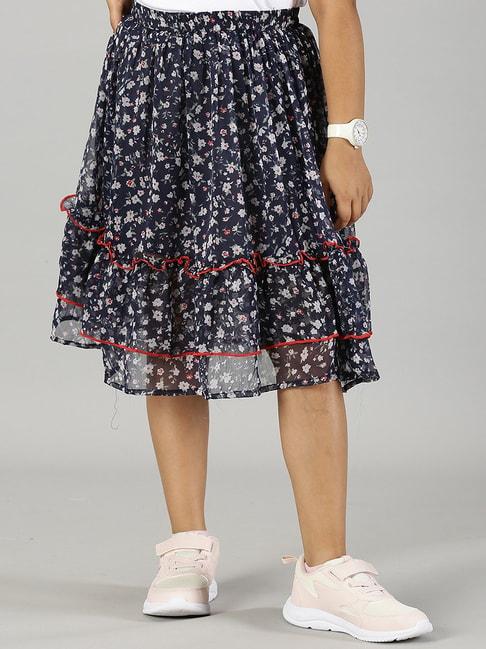 Kiddopanti Kids Navy Floral Print Skirt