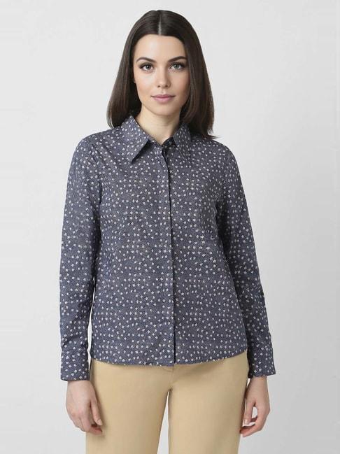Van Heusen Grey Cotton Floral Print Formal Shirt