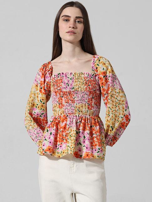 only-multicolor-floral-print-peplum-top