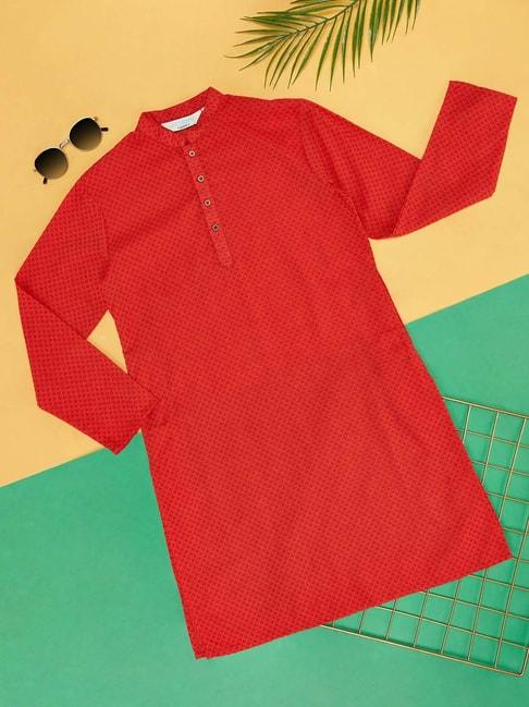 Indus Route by Pantaloons Kids Red Cotton Self Pattern Full Sleeves Kurta