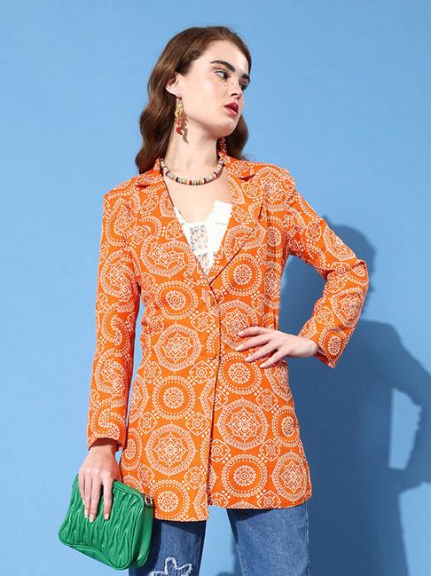 KASSUALLY Orange & White Printed Blazer