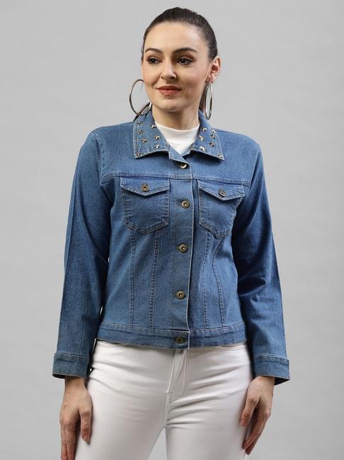 KASSUALLY Blue Cotton Relaxed Fit Denim Jacket
