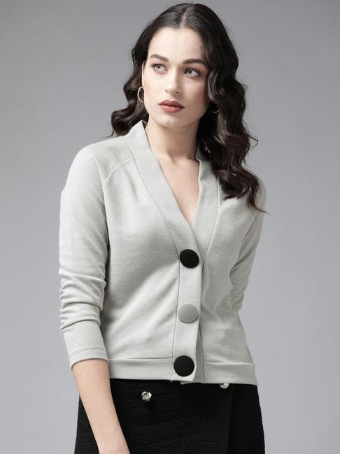 KASSUALLY Grey Cotton Relaxed Fit Cardigan