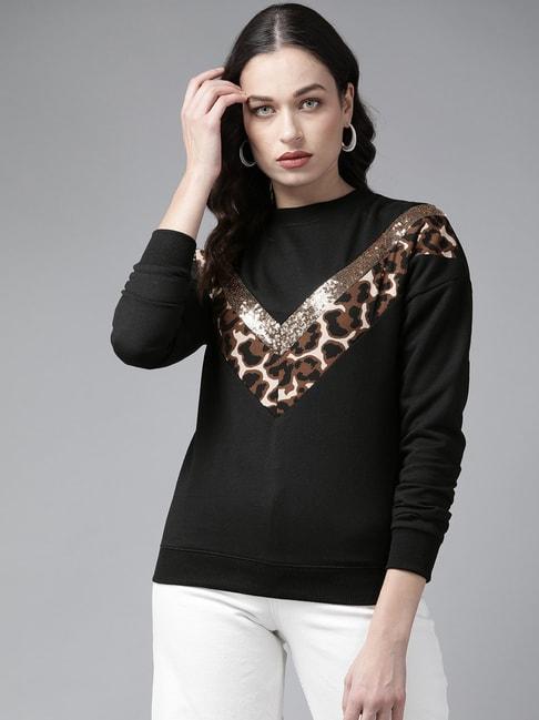 KASSUALLY Black & Beige Cotton Embellished Sweatshirt