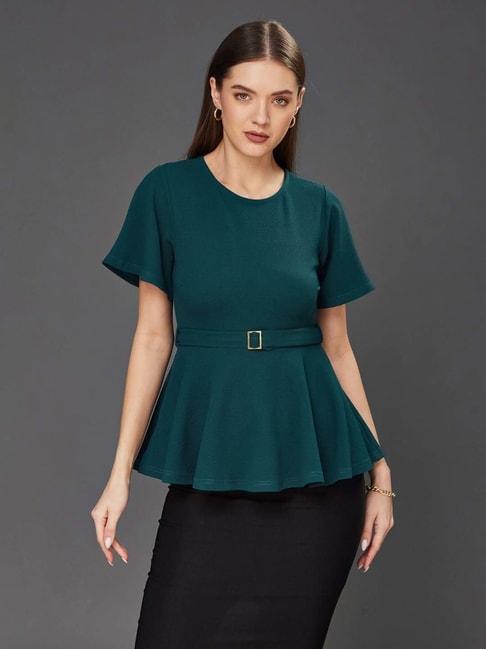 Miss Chase Green Textured Pattern Top