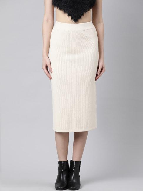 SHOWOFF Beige Self Design Skirt