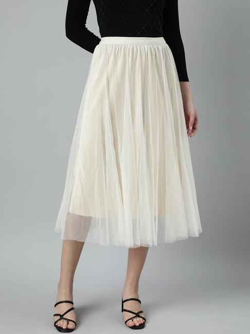 SHOWOFF Cream Midi Skirt